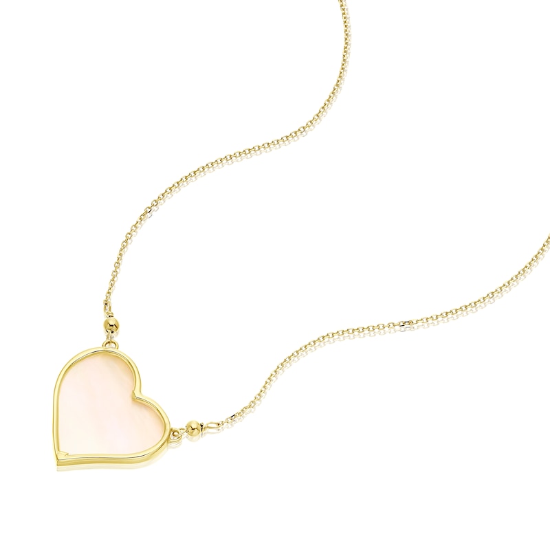 9ct Yellow Gold Mother Of Pearl Heart Beaded Necklace