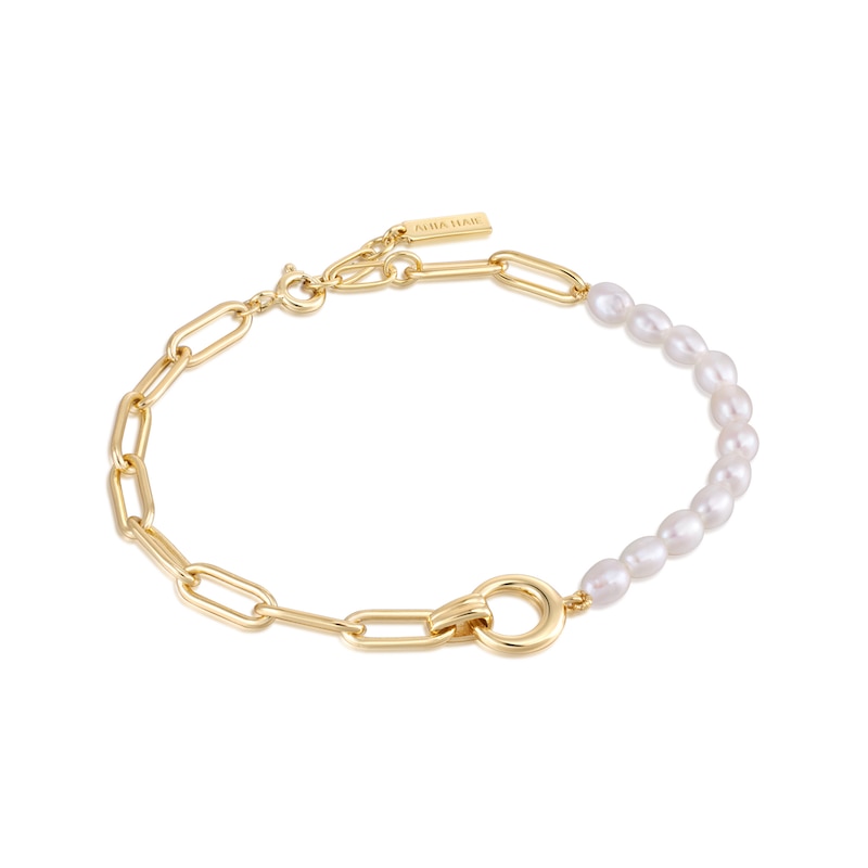 Ania Haie 14ct Plated Silver Pearl Paper Link Bracelet