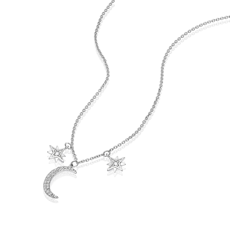 Sterling Silver Cubic Zirconia Moon & Star Necklace