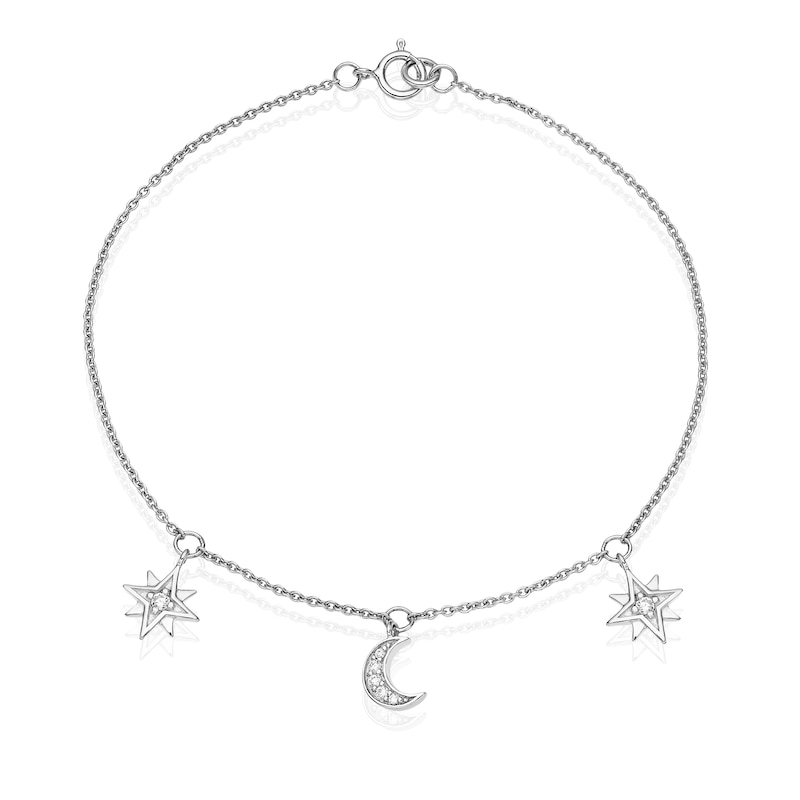 Sterling Silver Cubic Zirconia Moon & Star Bracelet