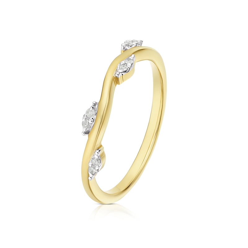 9ct Yellow Gold Diamond Floral Twist Ring
