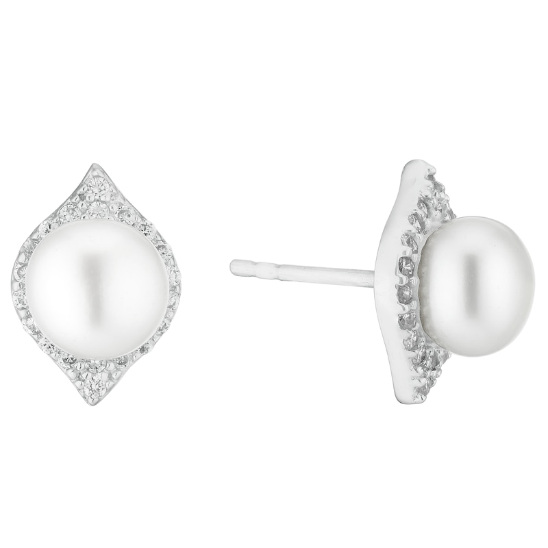 Sterling Silver Cultured Freshwater Pearl Marquise Earrings