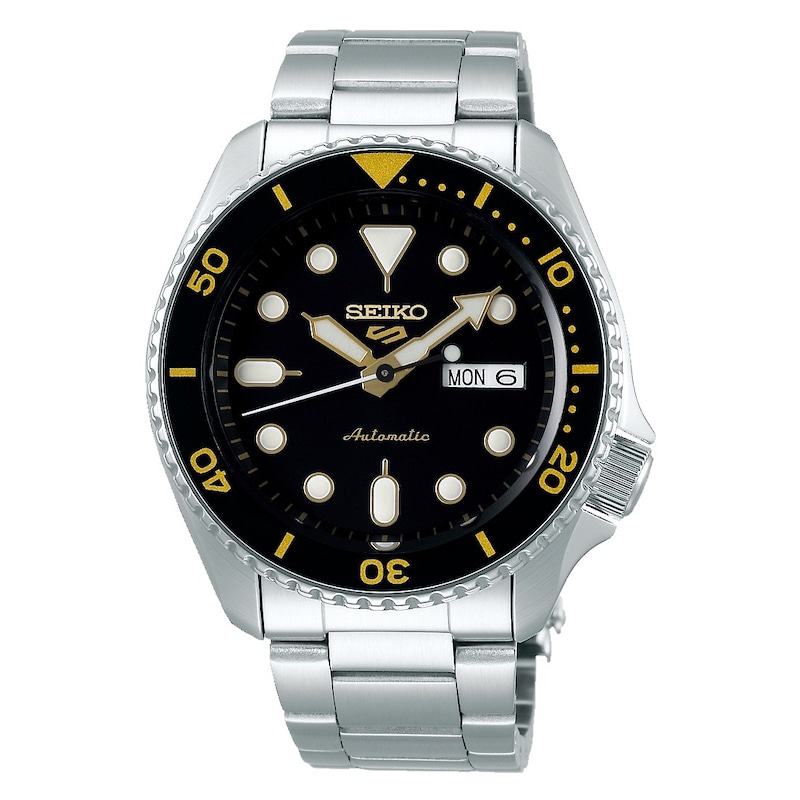 Seiko 5 Sports Men's Yellow Detail Stainless Steel Bracelet Watch