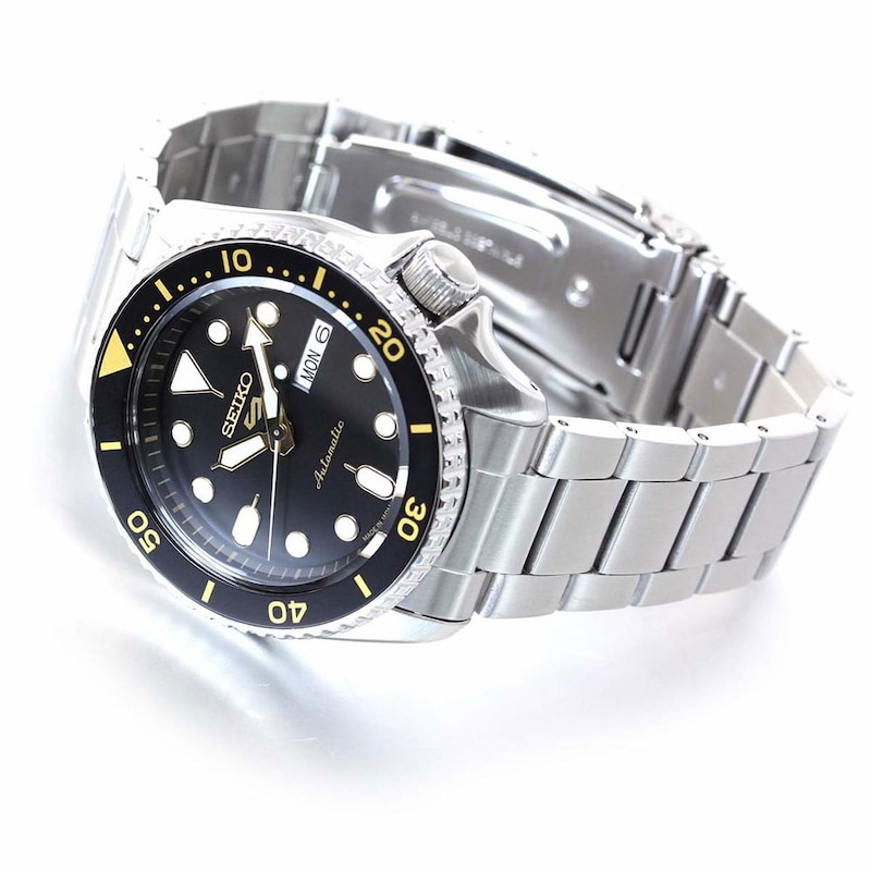 Seiko 5 Sports Men's Yellow Detail Stainless Steel Bracelet Watch