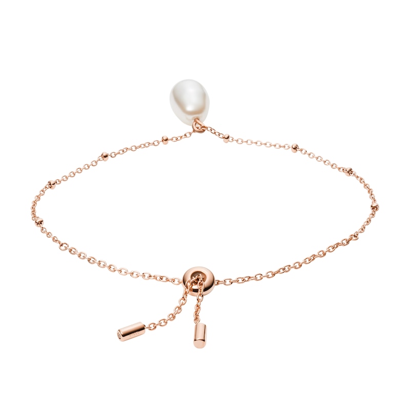Fossil Vintage Icon Rose Gold Tone Synthetic Pearl Bracelet