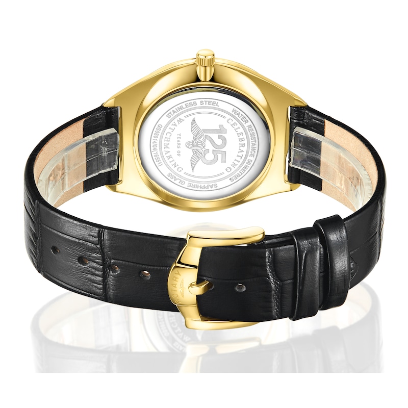 Rotary  Ultra Slim Men's Gold Tone Case Black Leather Strap Watch