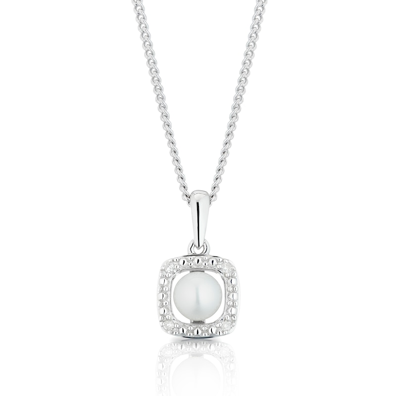Silver Diamond & June Pearl Birthstone Pendant