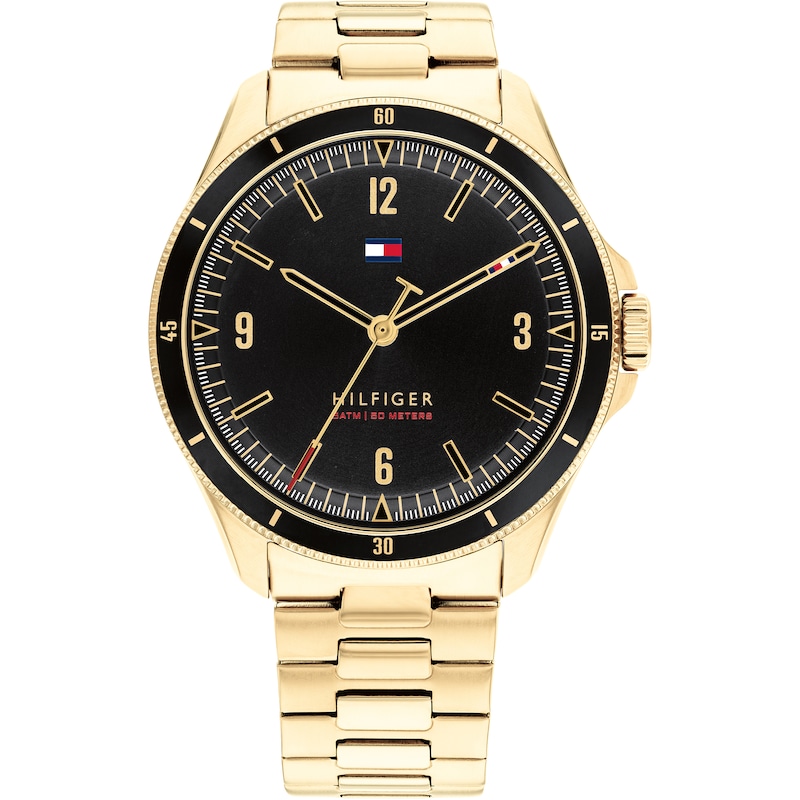 Tommy Hilfiger Men's Black Dial Yellow Gold Tone Watch