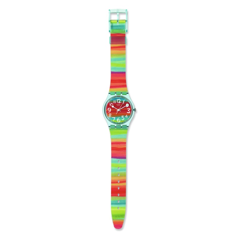 Swatch Colour The Sky Rainbow Stripe Plastic Strap Watch