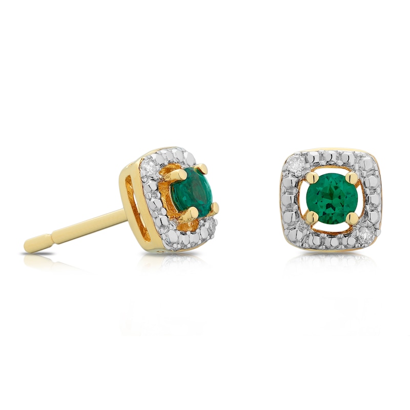 Sterling Silver & 18ct Gold Plated Vermeil Diamond & Created Emerald Earrings