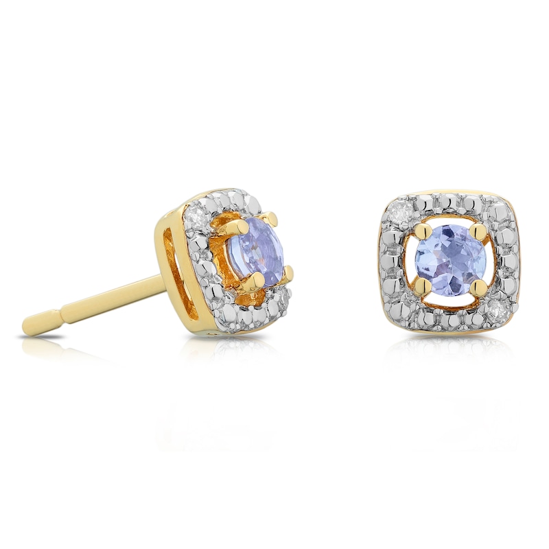 Sterling Silver & 18ct Gold Plated Vermeil Diamond & Tanzanite Halo Earrings