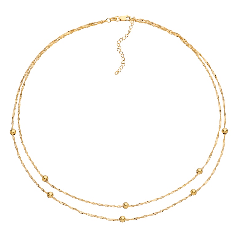 9ct Yellow Gold Ball Station Double Singapore Chain Necklace