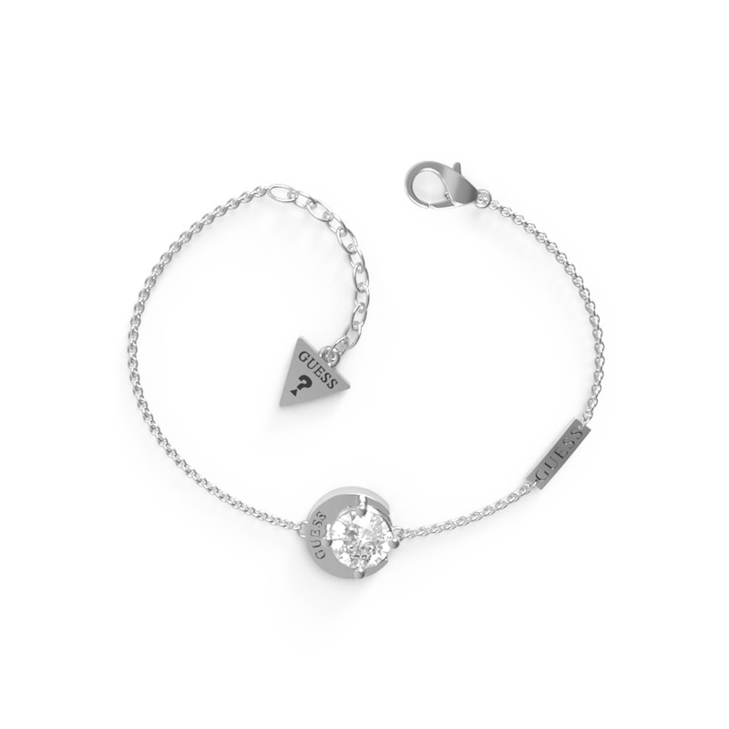 Guess Stainless Steel Moon Shape Silver-Tone Crystal Bracelet