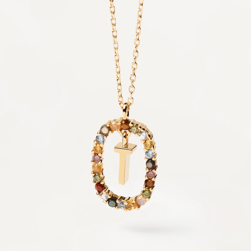 PDPAOLA  18ct Gold Plated Gemstones Initial T Pendant