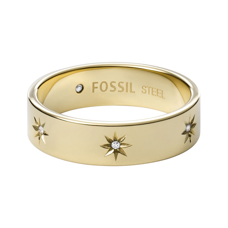 Fossil Sutton Shine Bright Gold Tone Band Ring - Size P