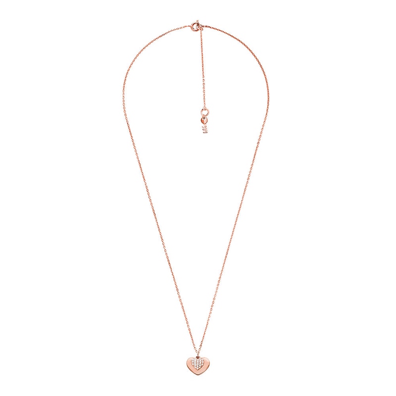 Michael Kors 14ct Rose Gold Plated CZ MK Heart Necklace.