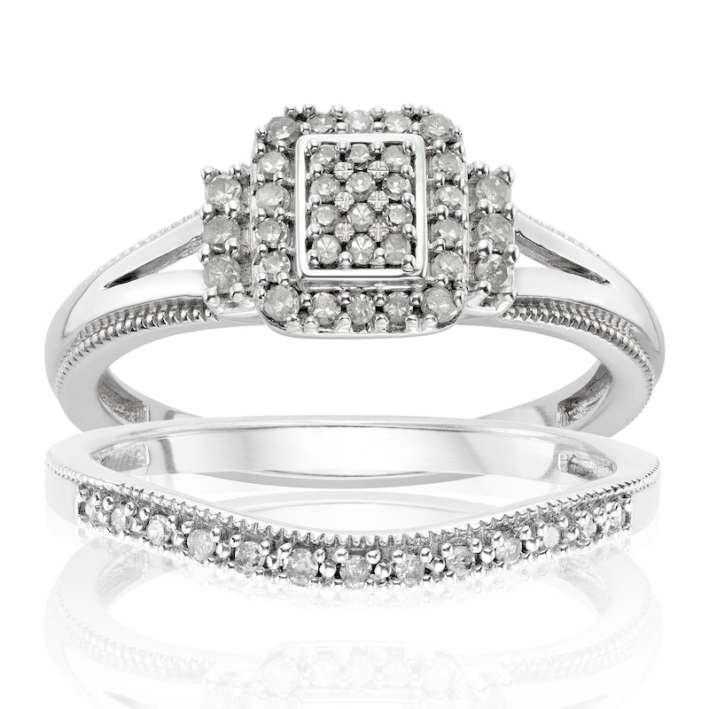 Perfect Fit Argentium Silver 0.25ct Total Diamond Bridal Set