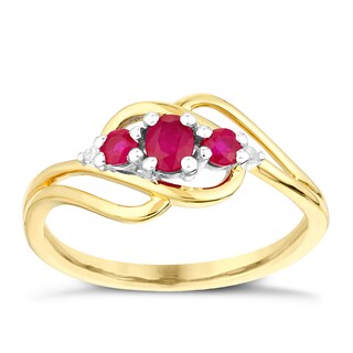 9ct Yellow Gold Three Stone Ruby & Diamond Ring H.Samuel