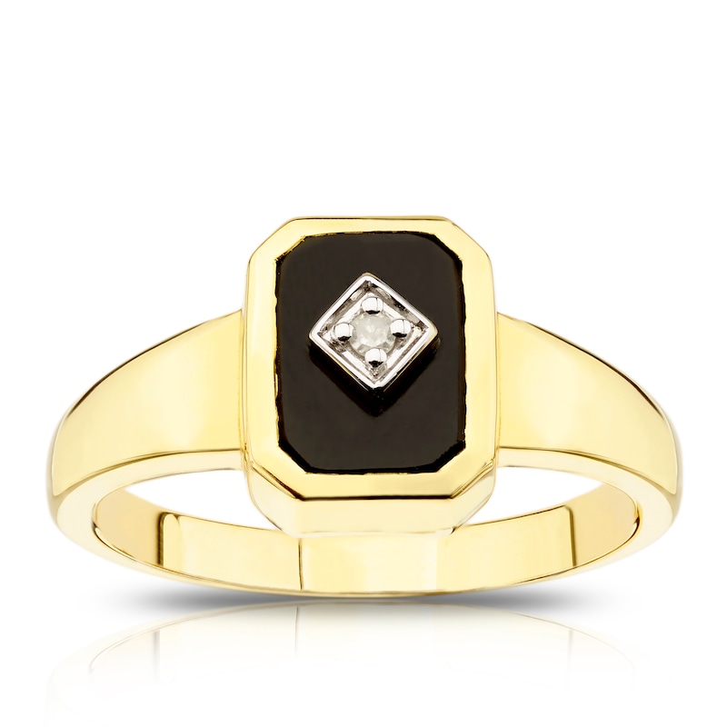 Sterling Silver & 18ct Gold Plated Vermeil Diamond & Black Onyx Pinky Ring