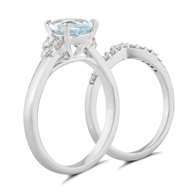 Perfect Fit 9ct White Gold Pear Aquamarine & Diamond Bridal Set