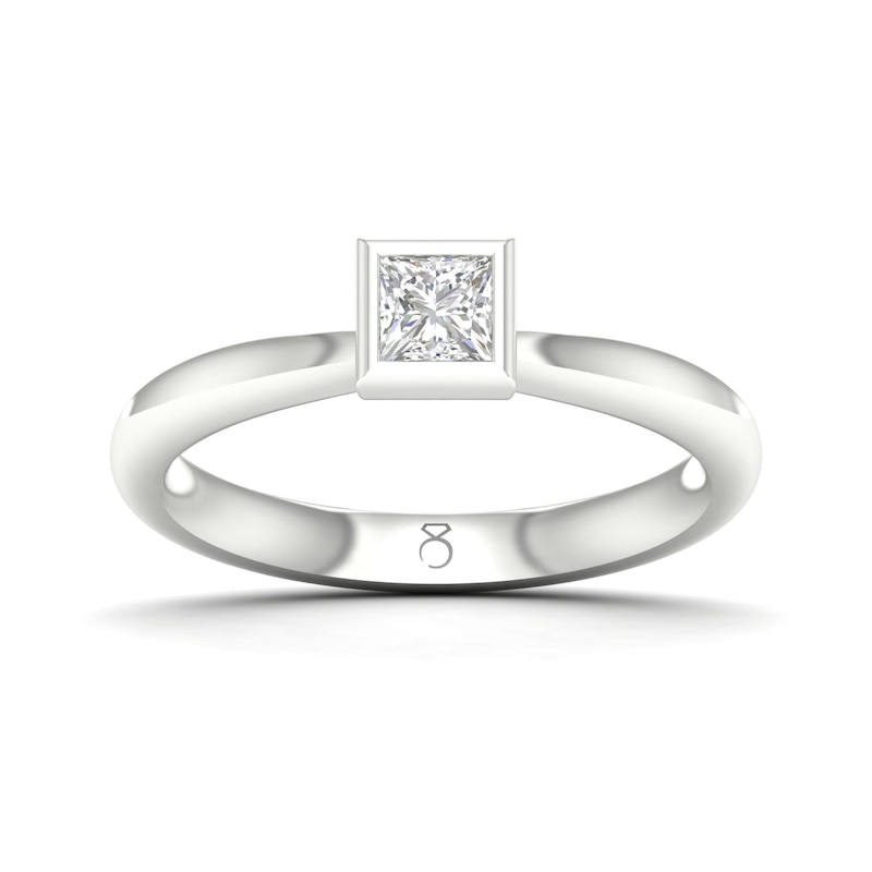 The Diamond Story 18ct White Gold Rub Over Princess Solitaire 0.30ct Diamond Ring