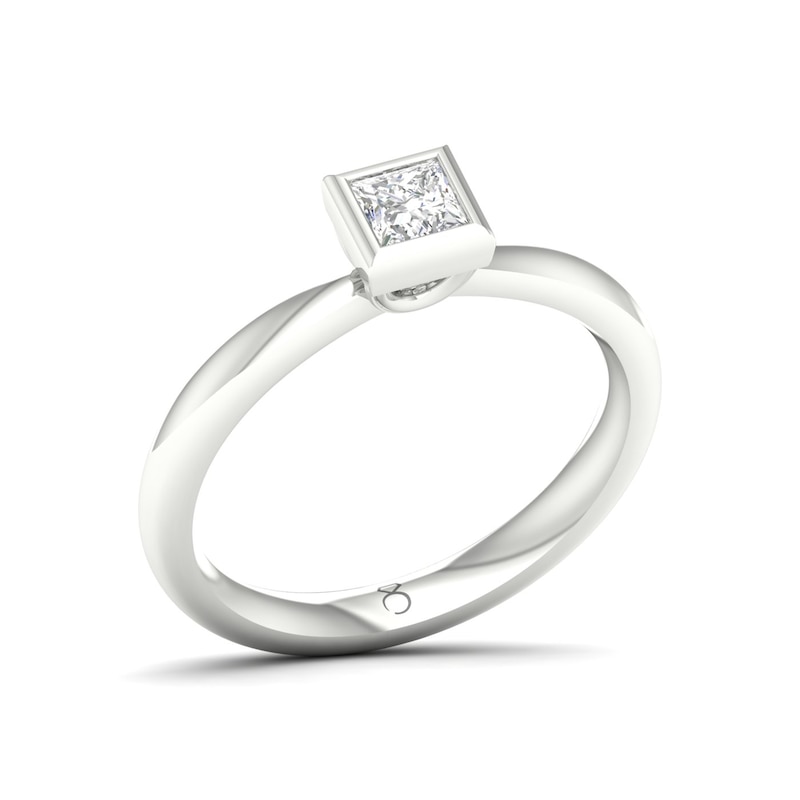 The Diamond Story 18ct White Gold Rub Over Princess Solitaire 0.30ct Diamond Ring