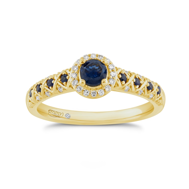 Emmy London 18ct Yellow Gold Sapphire & Diamond Halo Ring