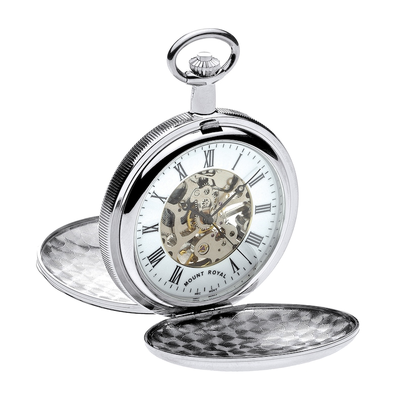 Mount Royal Silver Tone Skeleton Pocket Watch