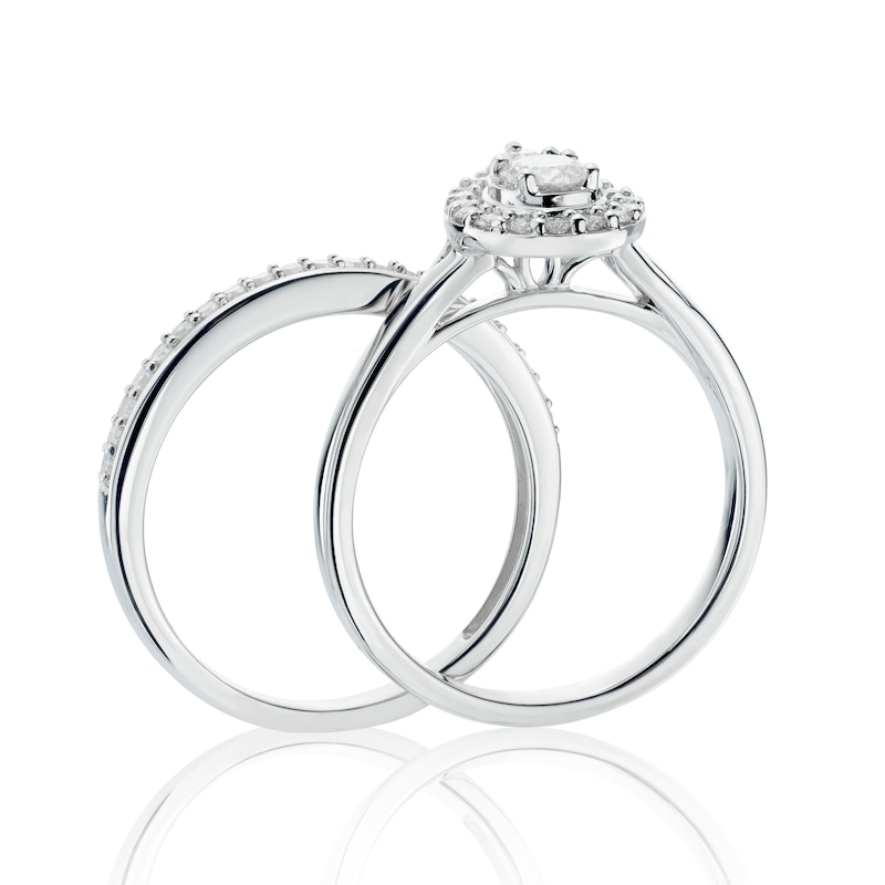 Perfect Fit 9ct White Gold 0.50ct Diamond Pear Halo Bridal Set