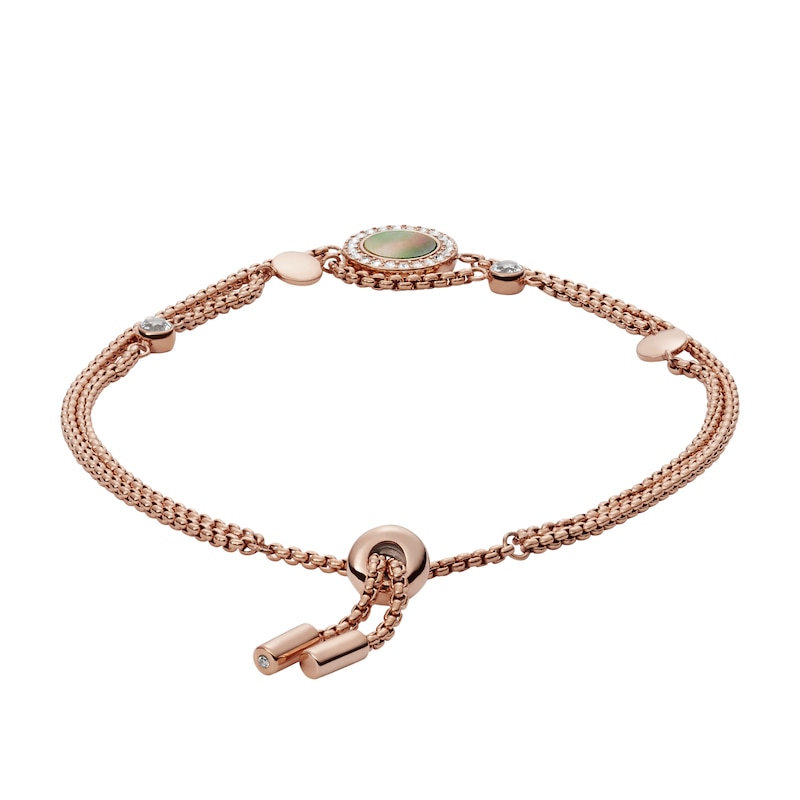 Fossil Ladies' Rose Gold Tone Mother-Of-Pearl Disc Double Layer Bracelet