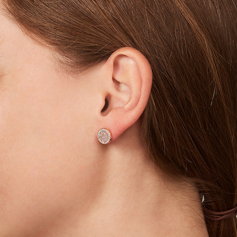 Fossil Ladies' Rose Gold Tone Crystal Disc Stud Earrings