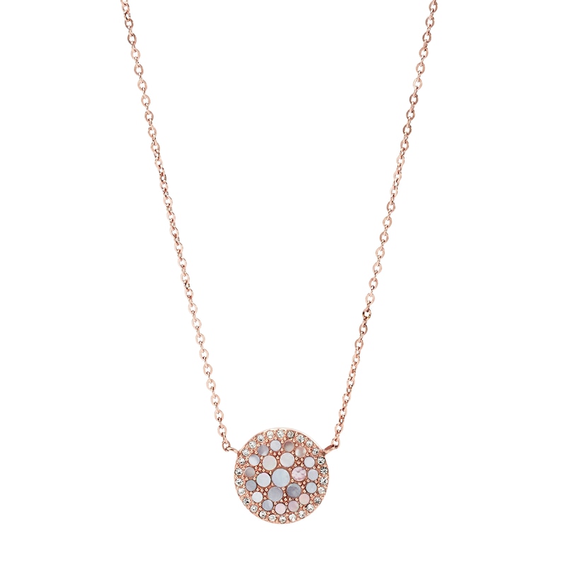 Fossil Ladies' Rose Gold Tone Mother-Of-Pearl Disc Pendant