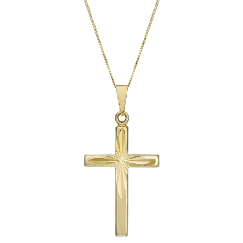9ct Gold Diamond Cut 18 Inch Textured Cross Pendant