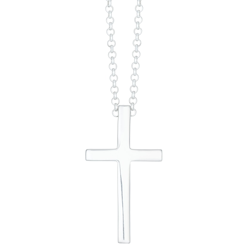 Sterling Silver 20 Inch Belcher Chain & Polished Cross Pendant