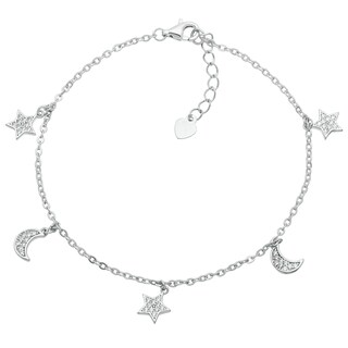 Silver Rhodium Cubic Zirconia Star & Moon Charm Bracelet H.Samuel