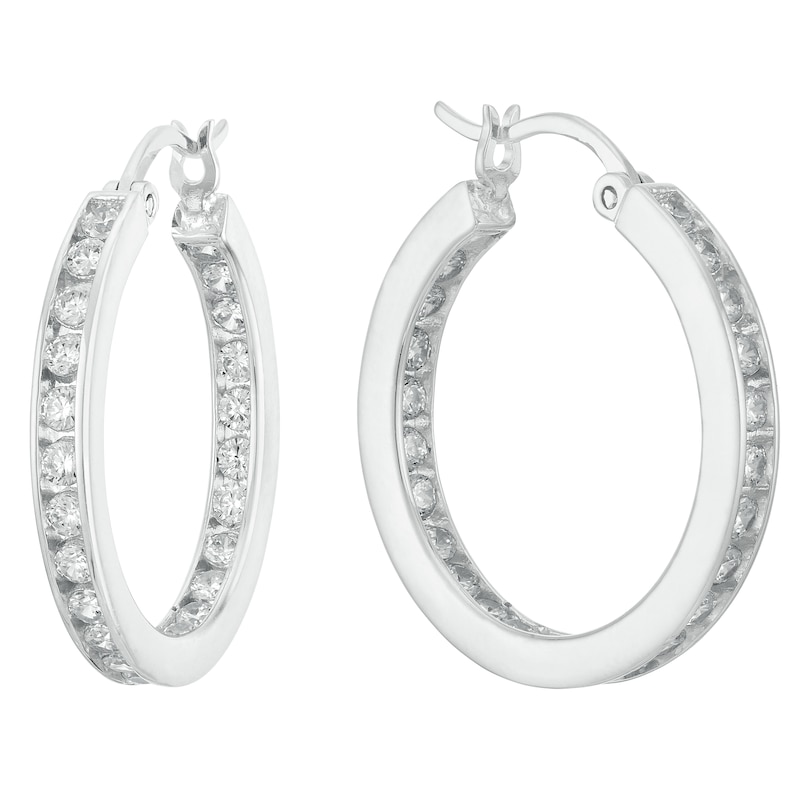 Sterling Silver Cubic Zirconia Channel Set Hoop Earrings