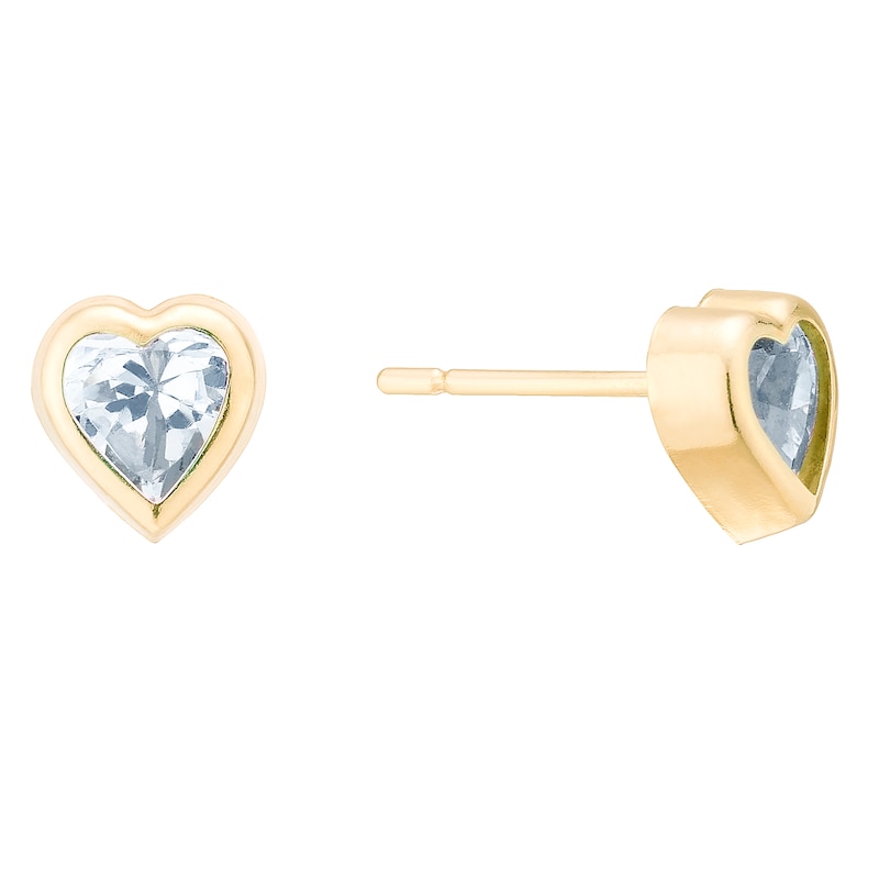 9ct Yellow Gold Cubic Zirconia Rubover Heart Studs