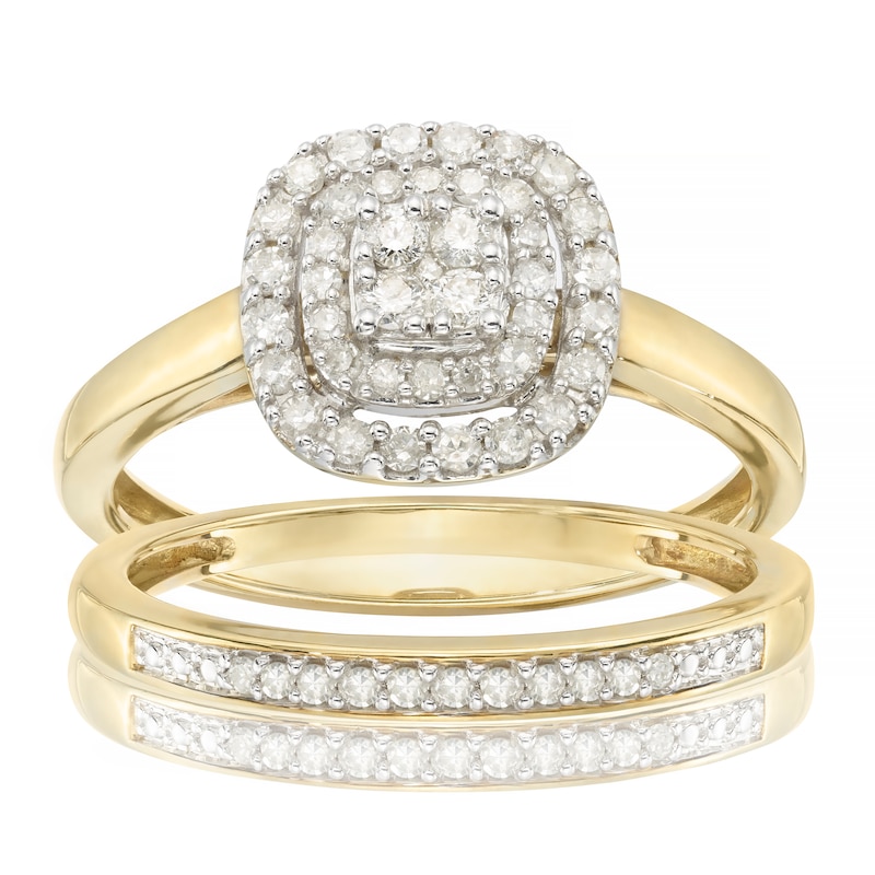 Perfect Fit 9ct Yellow Gold 0.33ct Diamond Double Halo Bridal Set