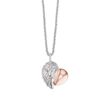Angel Whisperer Silver & Rose Gold Heart Wing Necklace H.Samuel
