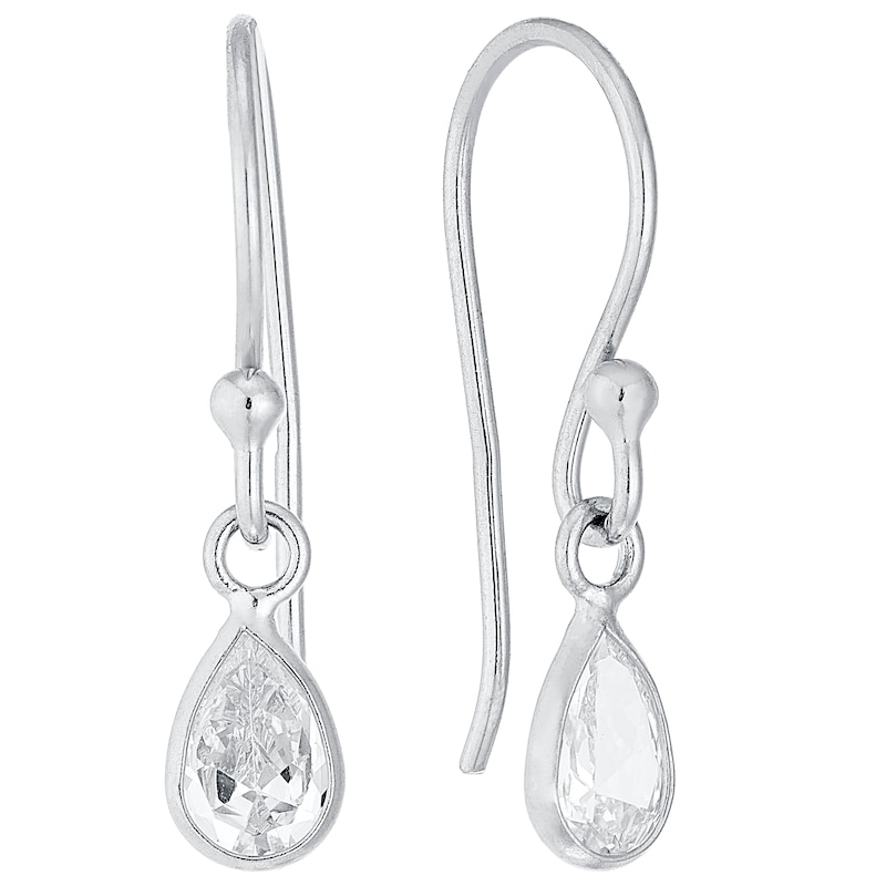 Sterling Silver Pear Shaped Cubic Zirconia Drop Earrings
