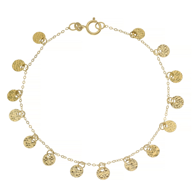 9ct Yellow Solid Gold Sparkle Disc Bracelet