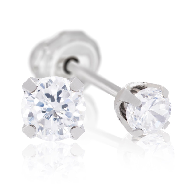 18ct White Gold 3mm Round CZ Studs For Ear Piercing