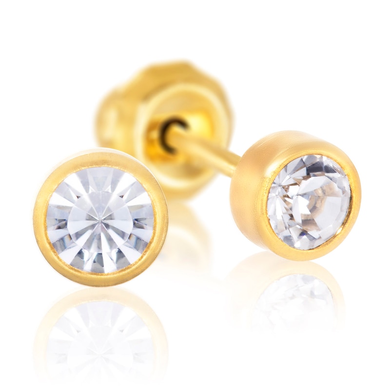 14ct Yellow Gold 4mm Crystal Bezel Studs For Ear Piercing