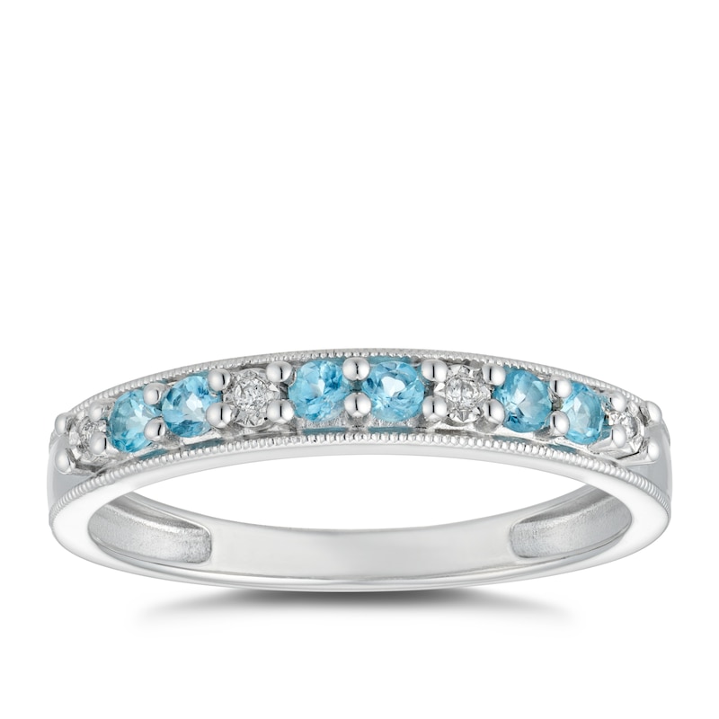 Sterling Silver Blue Topaz & Diamond Eternity Ring