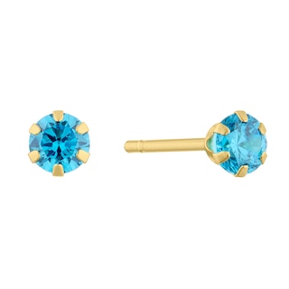 9ct Yellow Gold Blue Cubic Zirconia 3mm Stud Earrings|H.Samuel