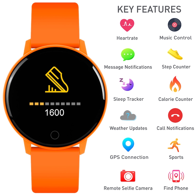 Reflex Series 9 Orange Silicone Strap Smartwatch