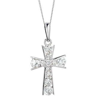9ct White Gold Cubic Zirconia Cross H.Samuel