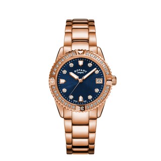 Rotary Crystal Ladies Rose Gold Tone Bracelet Watch H.Samuel