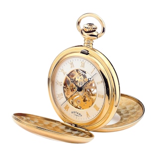 Rotary Men's Gold Plated Skeleton Pocket Watch H.Samuel