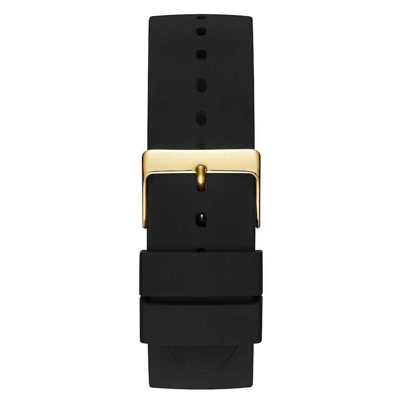Guess Imprint Men's Gold Detail Dial Black Silicone Strap Watch